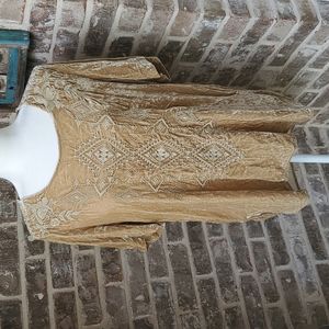 Johnny Was Gold Velvet Embroidered Tunic Blouse